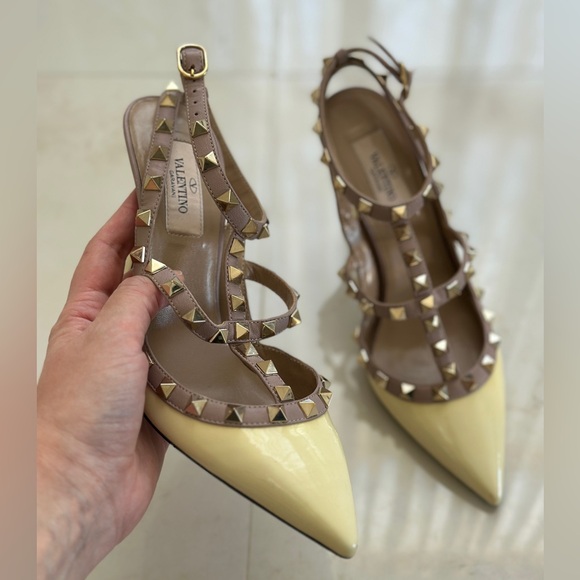 Valentino Garavani Shoes - Valentino Garavani Rockstud ankle strap pump in butter yellow patent size 37
